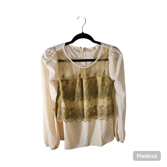 New A'Reve Cream Ruffled Long Sleeve Blouse Size medium - Picture 2 of 10